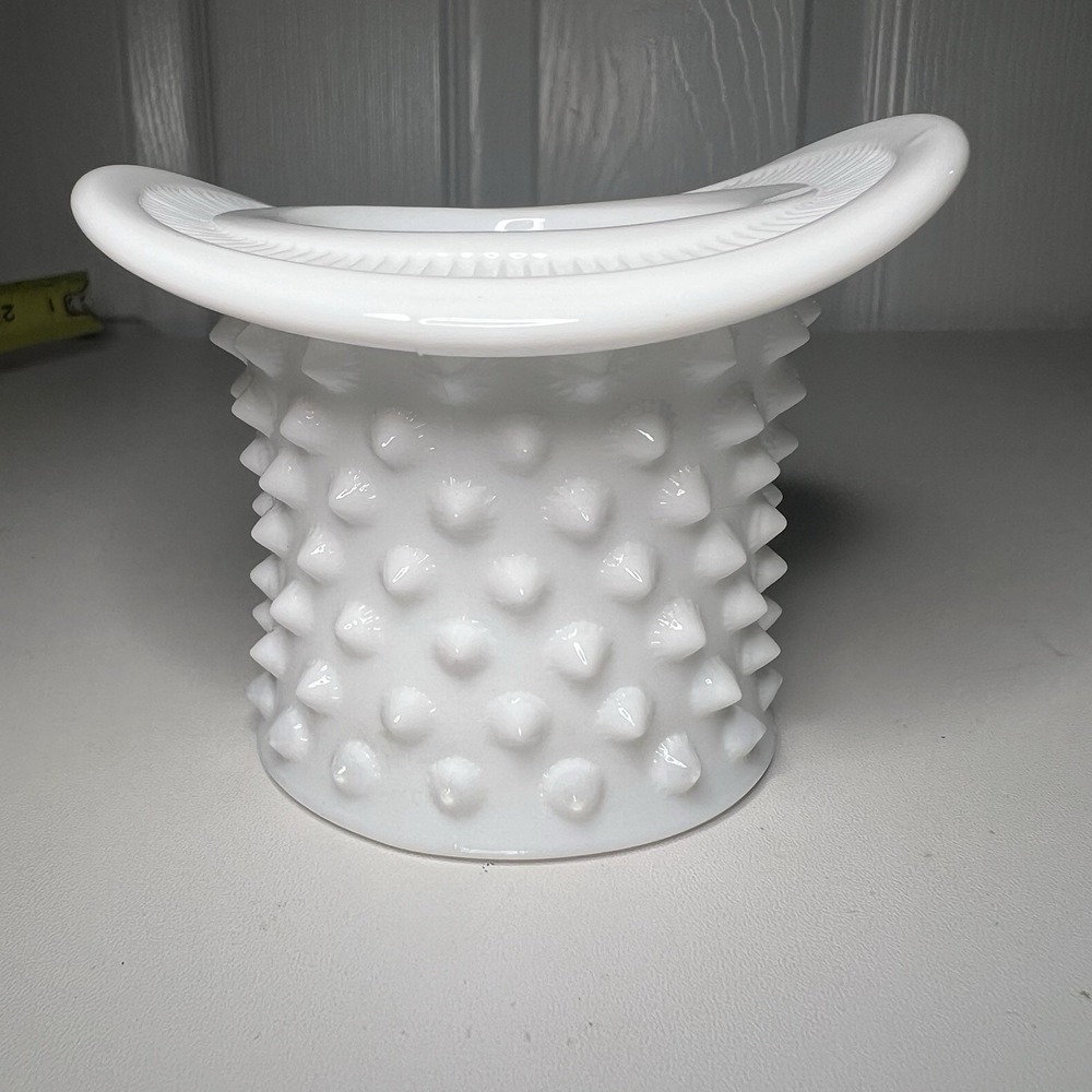 Vtg Fenton Milk Glass Hobnail Top Hat Toothpick Holder Pre-1970 Starburst Base